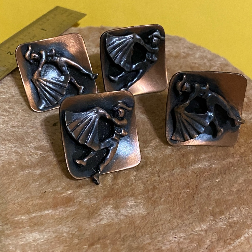 Vintage Copper-Tone Dancing Ballerina Square Buttons - Set of 4